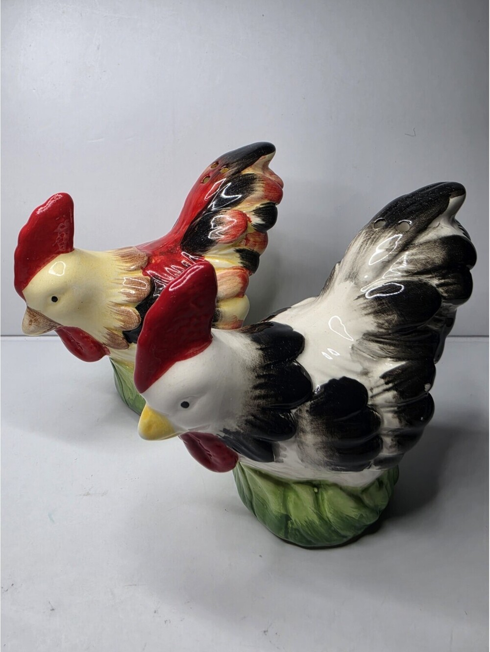 Vintage Ceramic Rooster Hen Salt & Pepper Shakers Set Japan Farmhouse